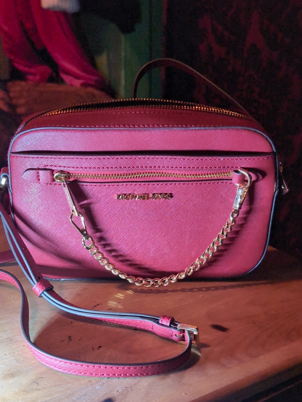 Michael Kors Red Leather Crossbody Bag